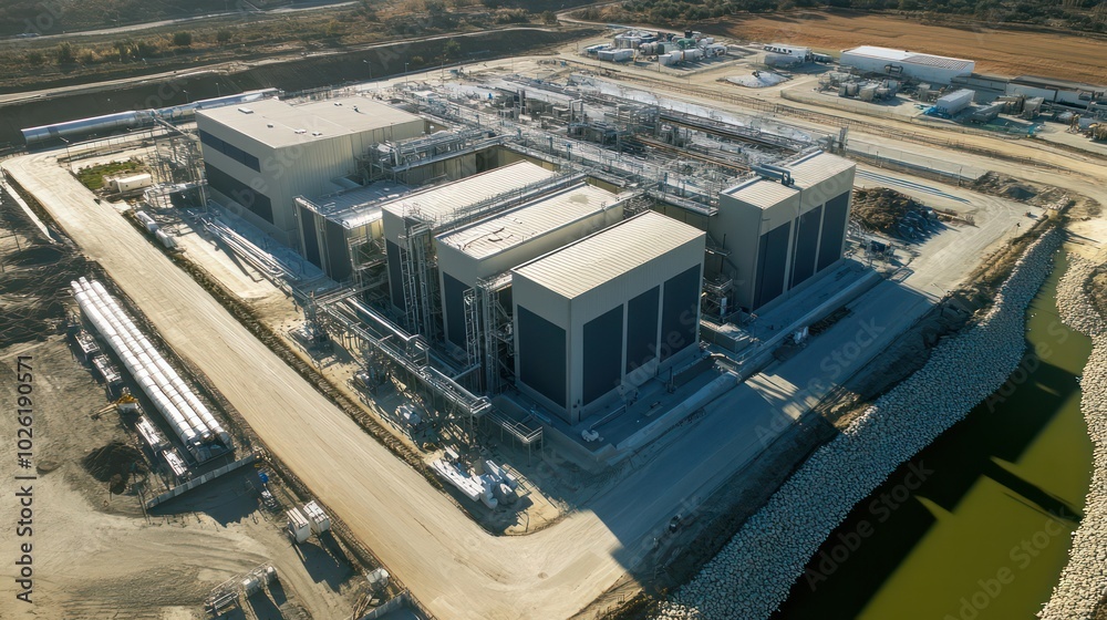 A high-tech waste treatment facility converting solid waste into energy and reusable materials. A high-tech waste treatment facility converting solid waste into energy and reusable materials.