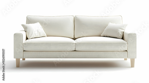 An isolated leather sofa with cushions on a white background, suitable for comfortable seating in a modern home