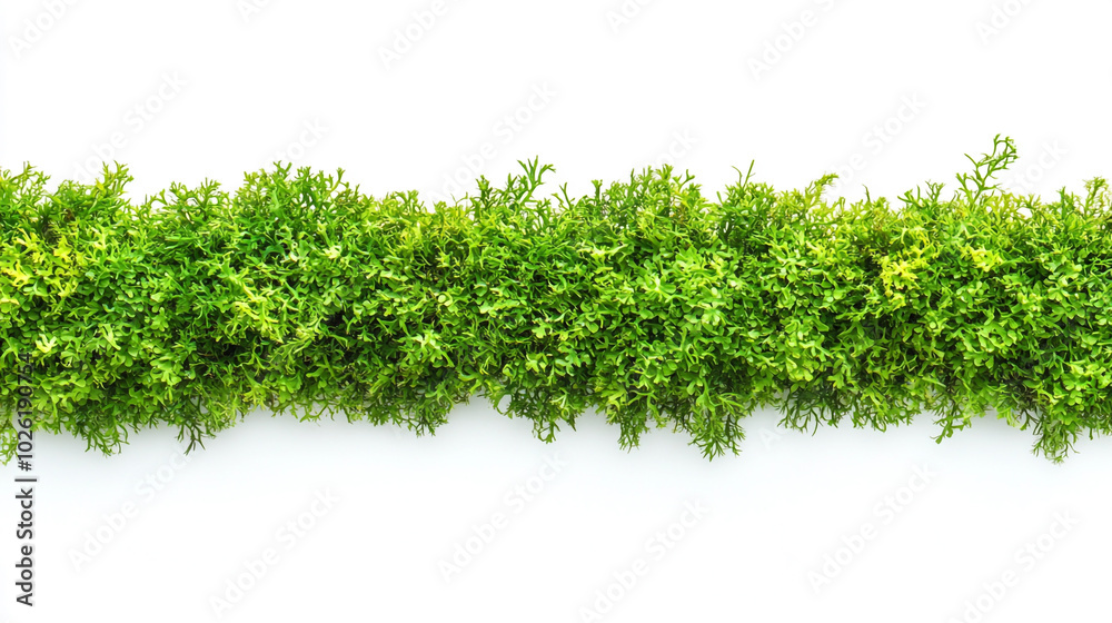 Fototapeta premium Lush green moss displayed against a bright white background, showcasing natural texture and color