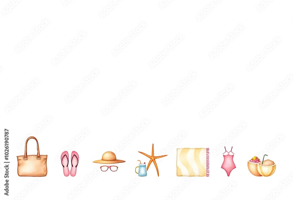 Obraz premium Summer beach elements pattern or background illustration