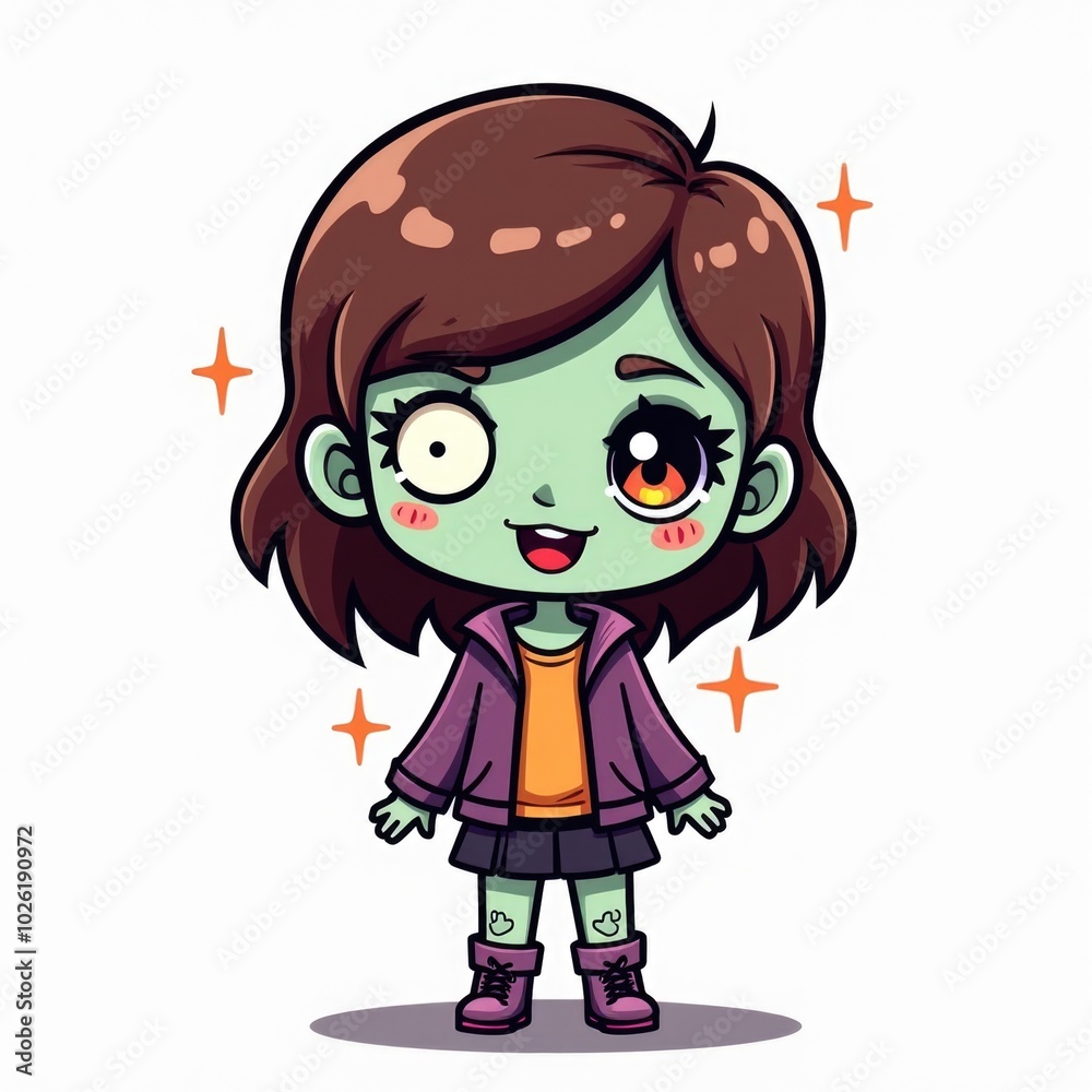 cute cartoon zombie girl isoalted on white background. Halloween character illsutration in chibi style chidlish art cute cartoon zombie girl isoalted on white background. Halloween character illsutration in chibi style chidlish art