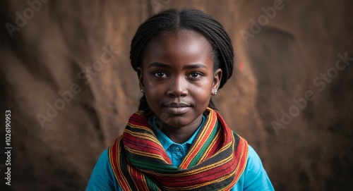 Kenyan girl in kikoi cloth relaxed expression portrait photo safari backdrop photo