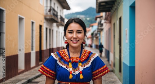 Puerto Rican young woman in traditional dress proud expression portrait photo cultural heritage