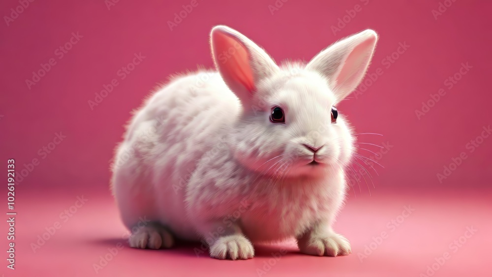 white rabbit on a pink background, Cute Easter bunny white rabbit on a pink background, Cute Easter bunny