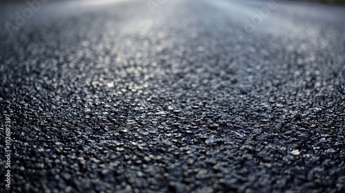 Close-up view of a freshly laid asphalt road in a rural area during daytime