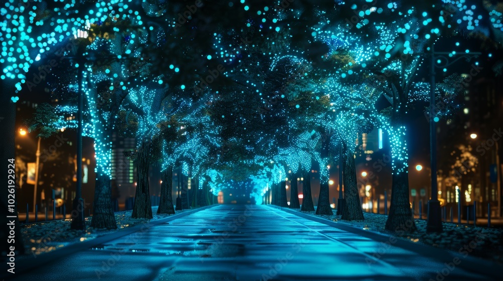 Bioluminescent Trees Brighten City Streets at Night Bioluminescent Trees Brighten City Streets at Night