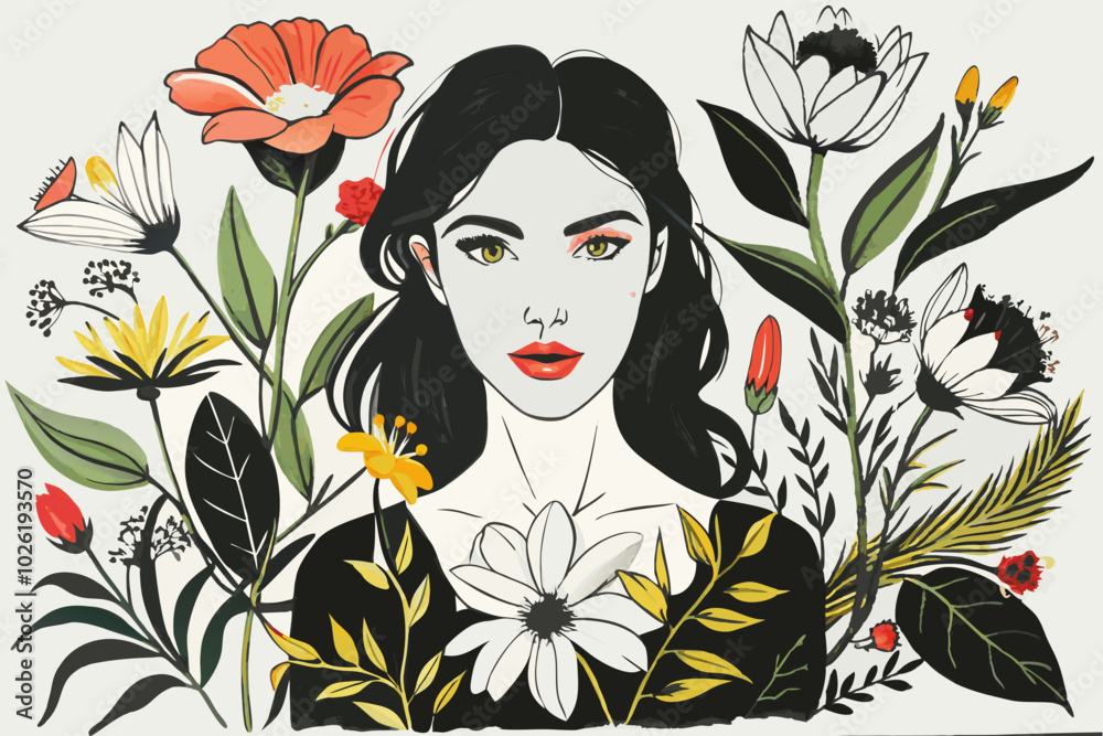 Enchanting Spring Muse with Blooming Flowers and Butterflies Illustration Enchanting Spring Muse with Blooming Flowers and Butterflies Illustration