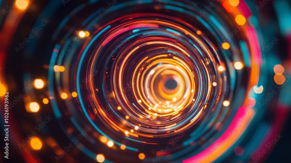 Abstract neon light trails swirling in a dark background. Abstract neon light trails swirling in a dark background.