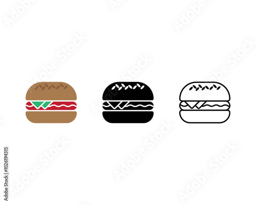 Burger icon set. cheese burger Symbol. hamburger sign.