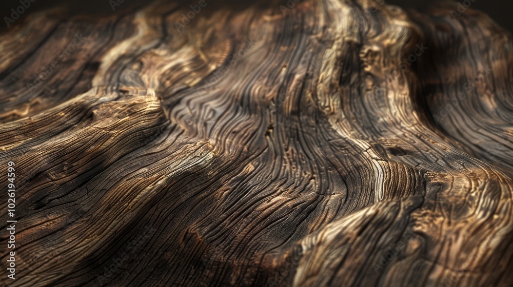 Fototapeta premium Detailed close-up of beautifully textured wood grain showcasing natural patterns and colors illuminated by soft light