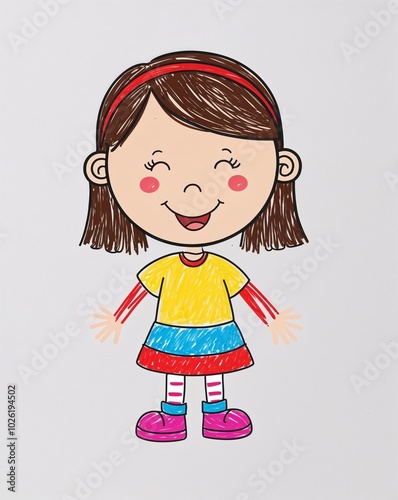 hand drawing happy girl clipart on plain white background