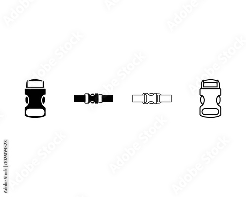 Set buckle icon. Backpack buckle vector. Metal belt buckle vector icon on transparent background