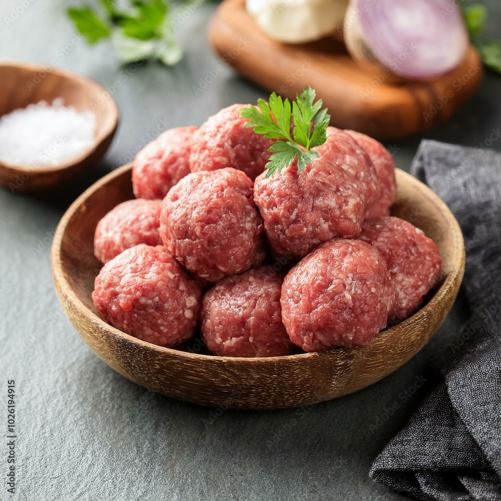 crude meat balls from beef