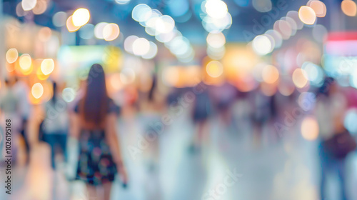 defocused blur people in exhibition hall event trade business center show expo background