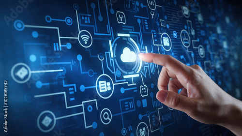 human hand interacting with digital interface, symbolizing technology and connectivity