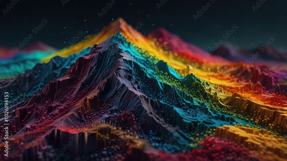 a mountain with rainbow colored sky a mountain with rainbow colored sky