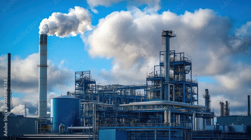 An advanced pollution control system in a factory, minimizing emissions and protecting the environment. An advanced pollution control system in a factory, minimizing emissions and protecting the environment.