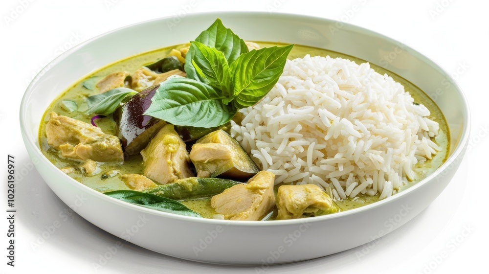 Chicken Green Curry with Rice, Thai Food Chicken Green Curry with Rice, Thai Food