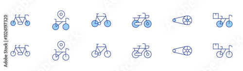 Bicycle icon set in two styles, Duotone and Thin Line style. Editable stroke. bike, gears, bicycle