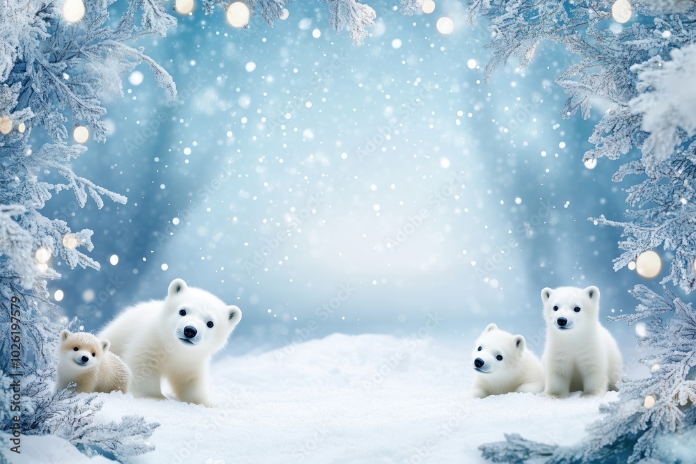 Fototapeta premium Arctic Foxes and Polar Bears Under the Aurora