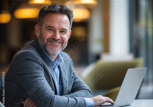 Businessman Laptop Smile.