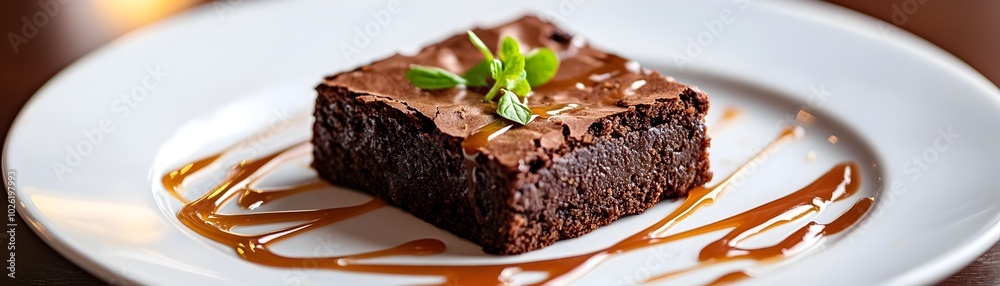 Decadent Chocolate Brownie with Gooey Center and Caramel Drizzle