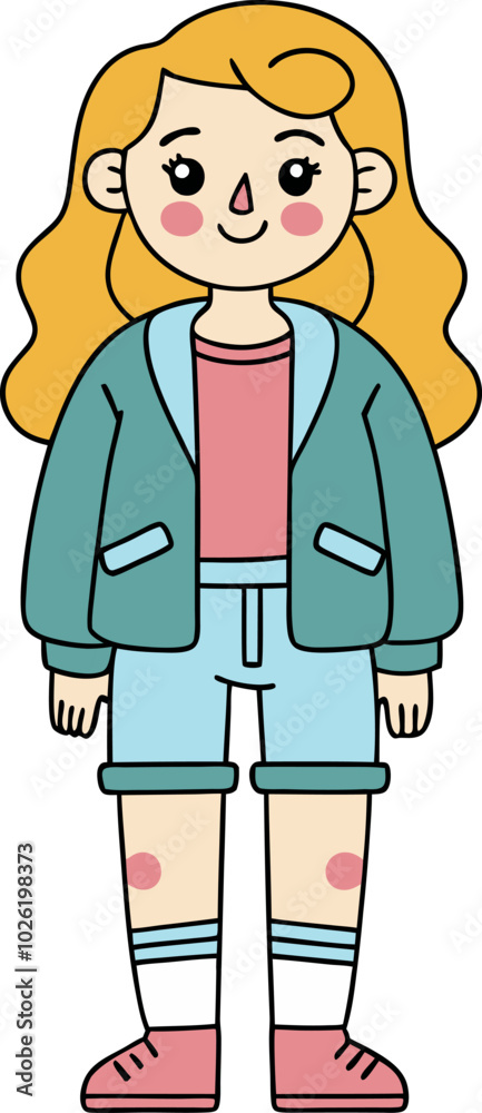 Charming cartoon girl in casual attire with a friendly expression illustration Charming cartoon girl in casual attire with a friendly expression illustration