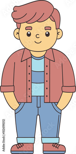 Cartoon style boy character with casual outfit and red hair