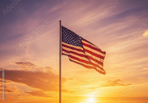 American Flag Sunset.