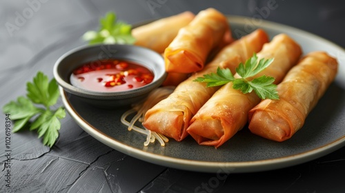 Golden Fried Spring Rolls with Chili Sauce