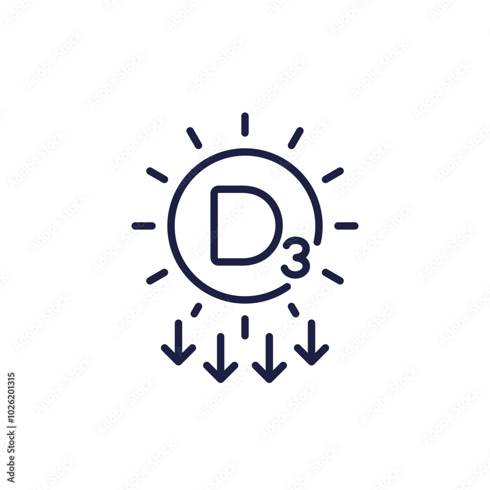 D3 vitamin deficiency line icon on white D3 vitamin deficiency line icon on white