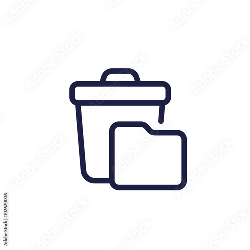 deleted file folder line icon with a recycle bin, vector