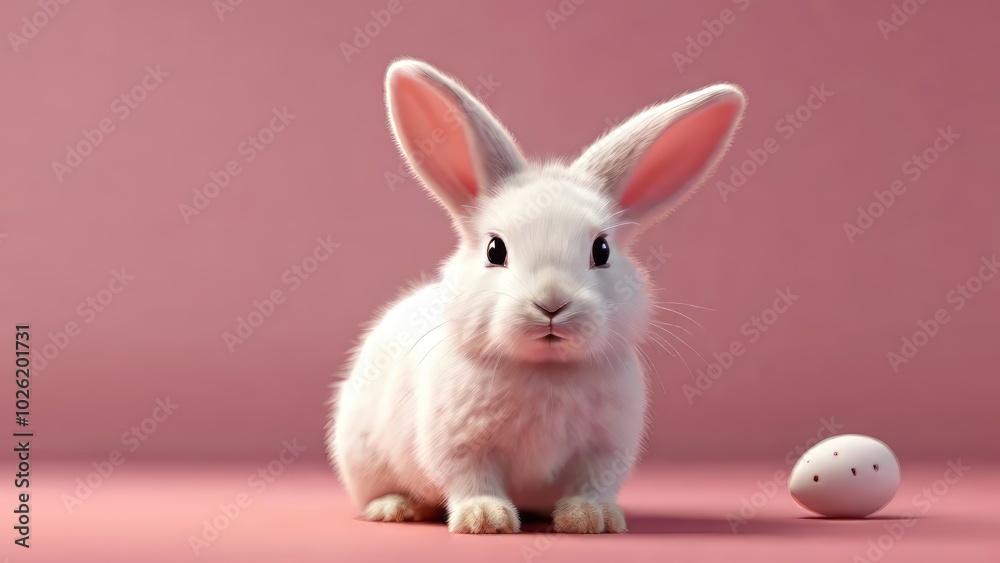 white rabbit on a pink background, Cute Easter bunny white rabbit on a pink background, Cute Easter bunny