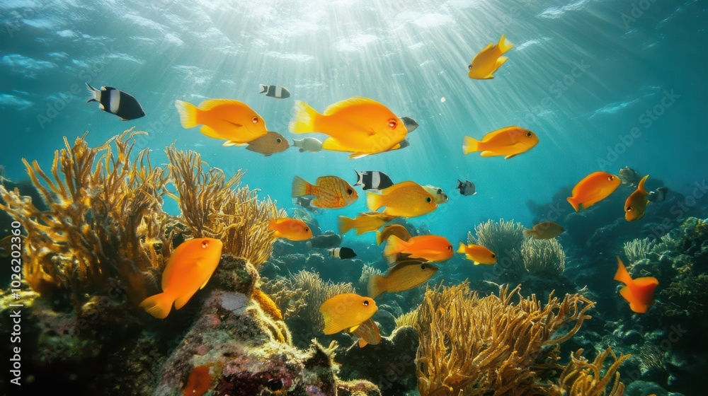 Coral reefs thriving under a marine species conservation initiative focused on protecting biodiversity. Coral reefs thriving under a marine species conservation initiative focused on protecting biodiversity.