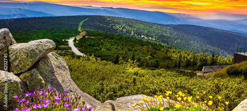 Fototapeta Naklejka Na Ścianę i Meble -  Beautiful mountain landscape of Karkonosze in summer at sunset. Karkonosze.