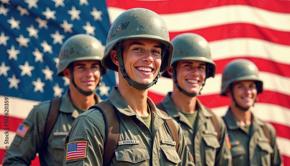 Veterans day background poster with text and USA American flag and soldiers with text Happy Veterans Day