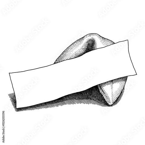 Fortune Cookie Detailed Black and White Outline Line Art Drawing with Blank Message Paper