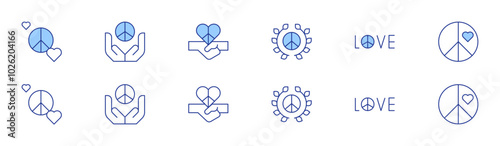 Peace icon set in two styles, Duotone and Thin Line style. Editable stroke. peace and reconciliation, dove, freedom of choice, peace flag, restorative justice