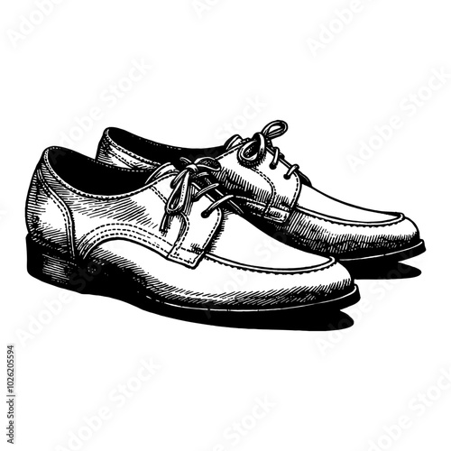 Classic Leather Shoes in Detailed Black and White Outline Line Art Drawing with Laces