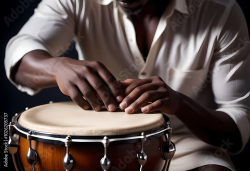 Traditional Musician Playing Hand Drum With Decorative Attire