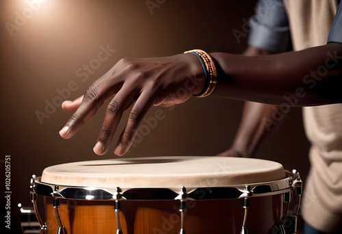 Traditional Musician Playing Hand Drum With Decorative Attire