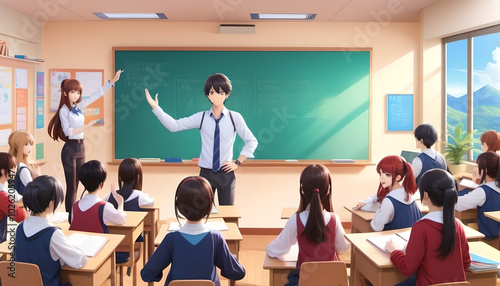 Engaging Classroom Scene with Teacher and Students in Discussion