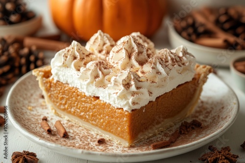 Wallpaper Mural A slice of pumpkin pie topped with whipped cream isolated on white background.  Torontodigital.ca