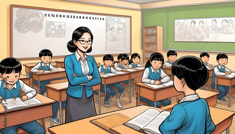 Animated Classroom Scene with Teacher and Attentive Students Animated Classroom Scene with Teacher and Attentive Students