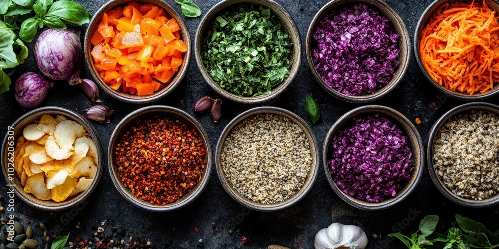 cookbook background, healthy seasonal vegetables, healthy vegetarian food concept. variety of plant foods. dark background