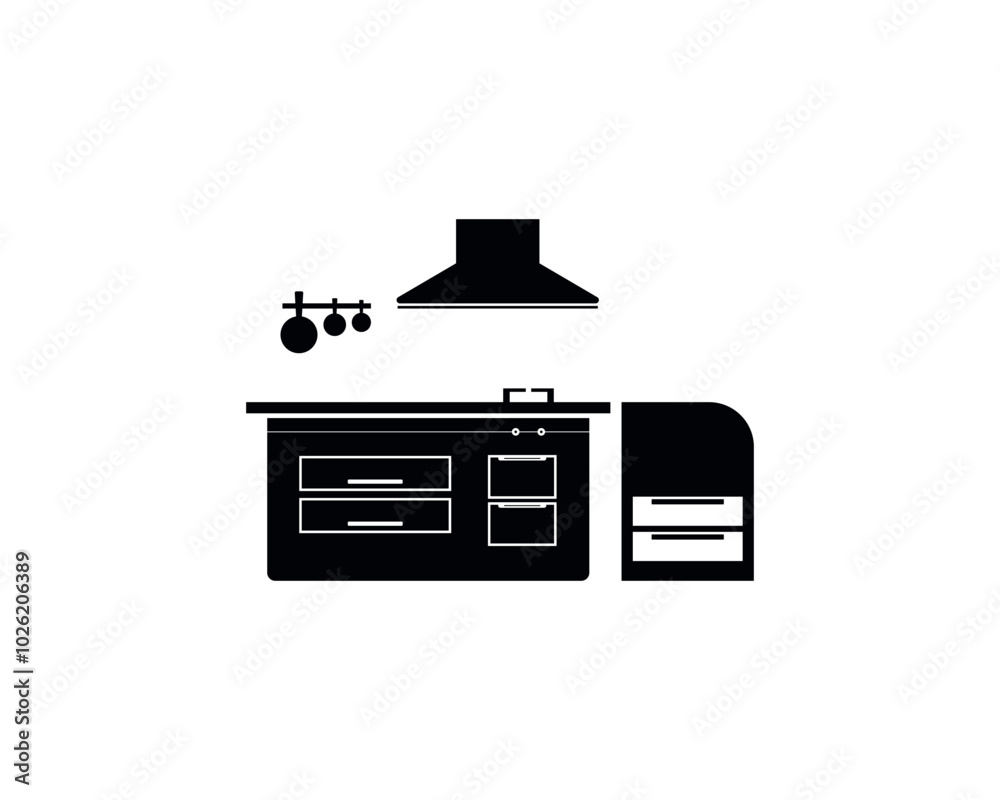 Modern Kitchen Interior Icon, Cooking Area Design Icon. Modern Kitchen Interior Icon, Cooking Area Design Icon.