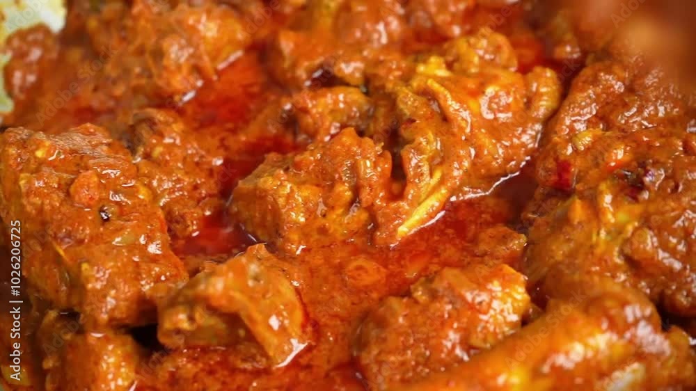 Mutton Curry cooking in pan close view Mutton Curry cooking in pan close view