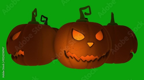 Halloween pumpkin faces with a scary expressions. Scary psycho evil face on green screen chroma key. Horror Spooky Wallpaper With Monster. Halloween Pumpkin Green Screen Animation. Creepy monster photo