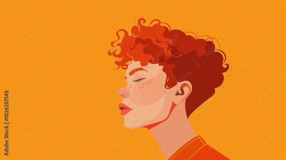 A woman with red hair and freckles is sitting with her eyes closed A woman with red hair and freckles is sitting with her eyes closed