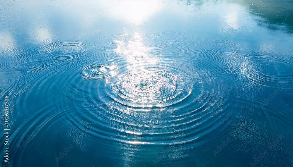 Obraz premium raindrop circles in sunshine from above on transparent water background concept banner for beauty spa body care or summer weather beautiful abstract water wallpaper decoration
